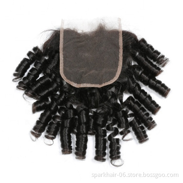 4*4 lace closure Bouncy Curl Curly Brazilian Hair Extension lace closure human hair For Wholesale